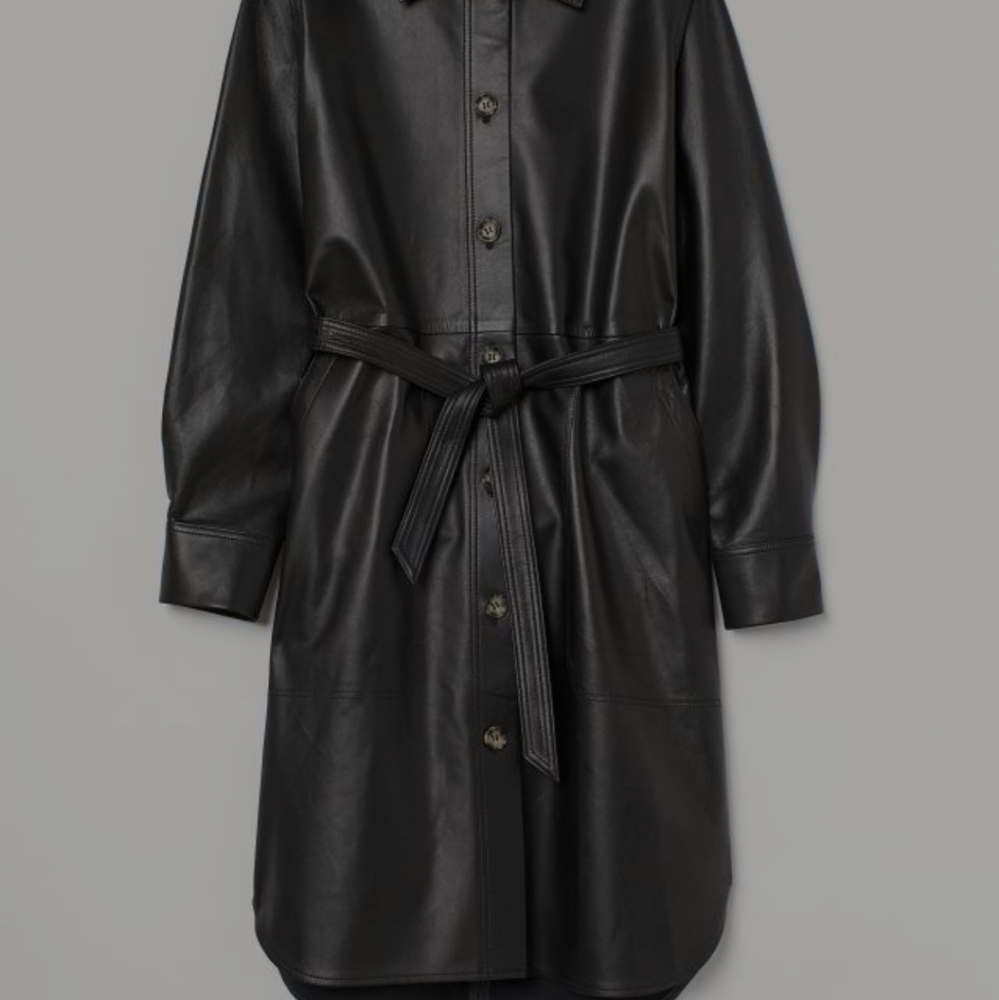 Vegan leather shirt dress/ over coat - Picture 7 of 12